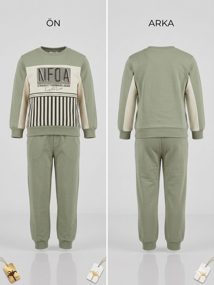 Erkek Çocuk Pamuklu Baskılı Yeşil Eşofman Takımı