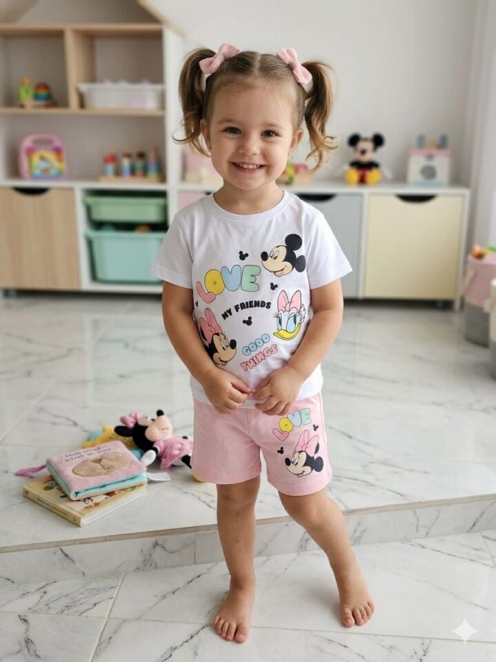 kız mickey baskılı şortlu takım