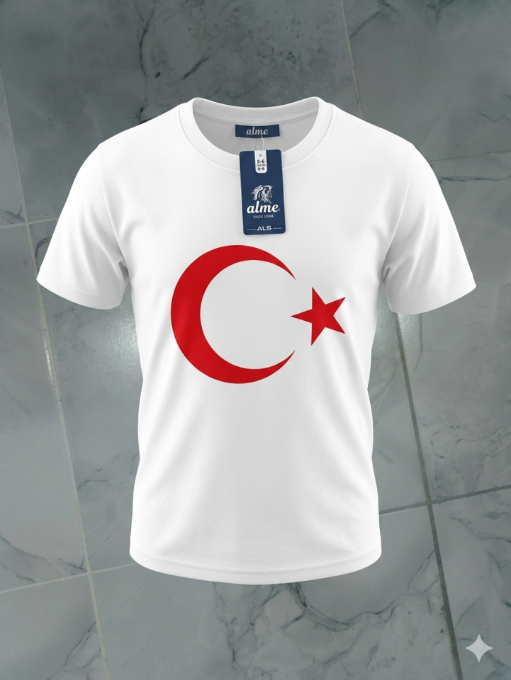Ay yıldızlı beyaz tişört