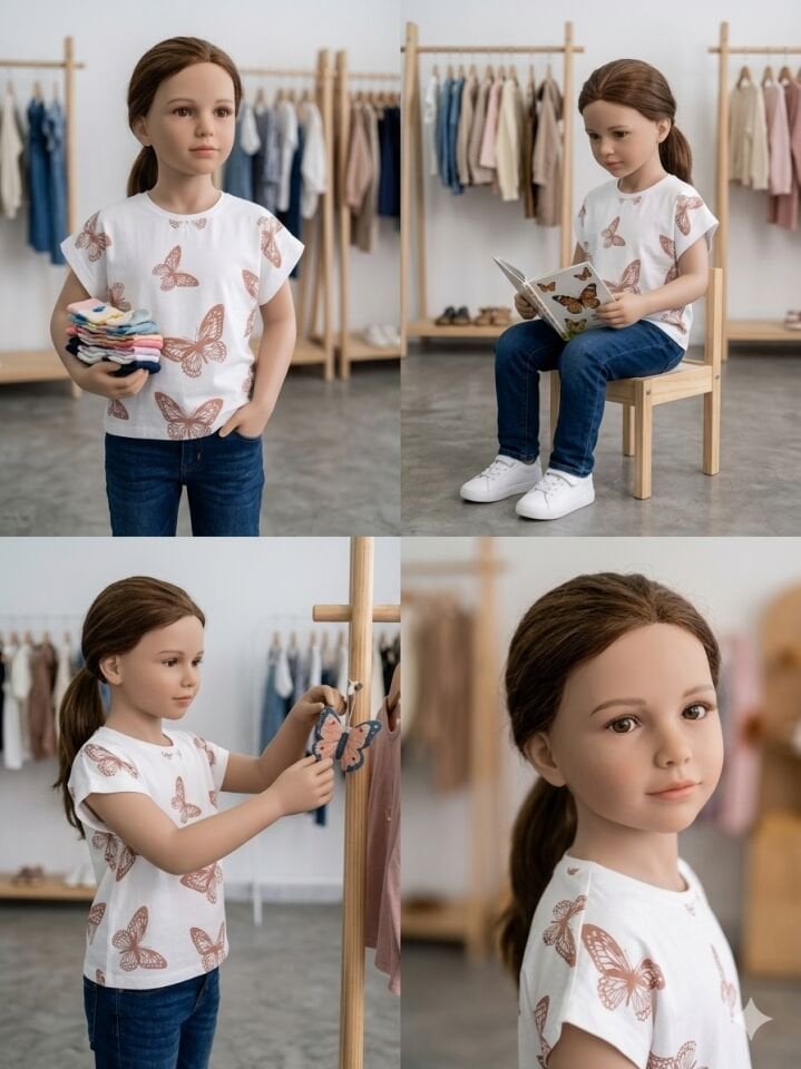 Kelebek Baskılı Kız Tshirt