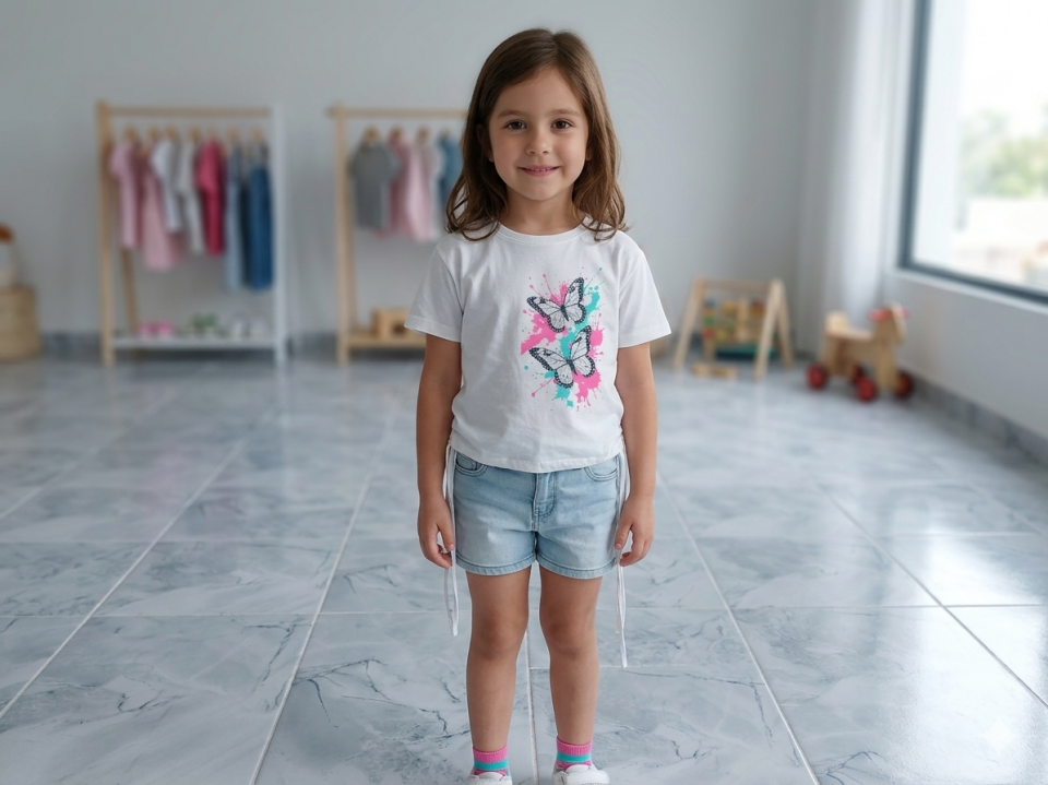 Kelebek Baskılı Büzgülü Tshirt